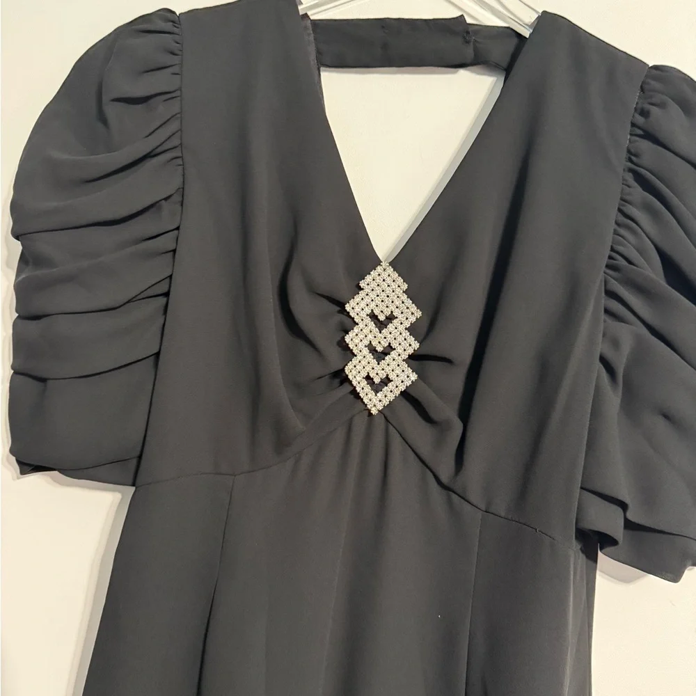 Vtg Miss Elliette Black Dress Rhinestone Embellished LBD Old Money Glam Size 10 - Picture 4 of 15